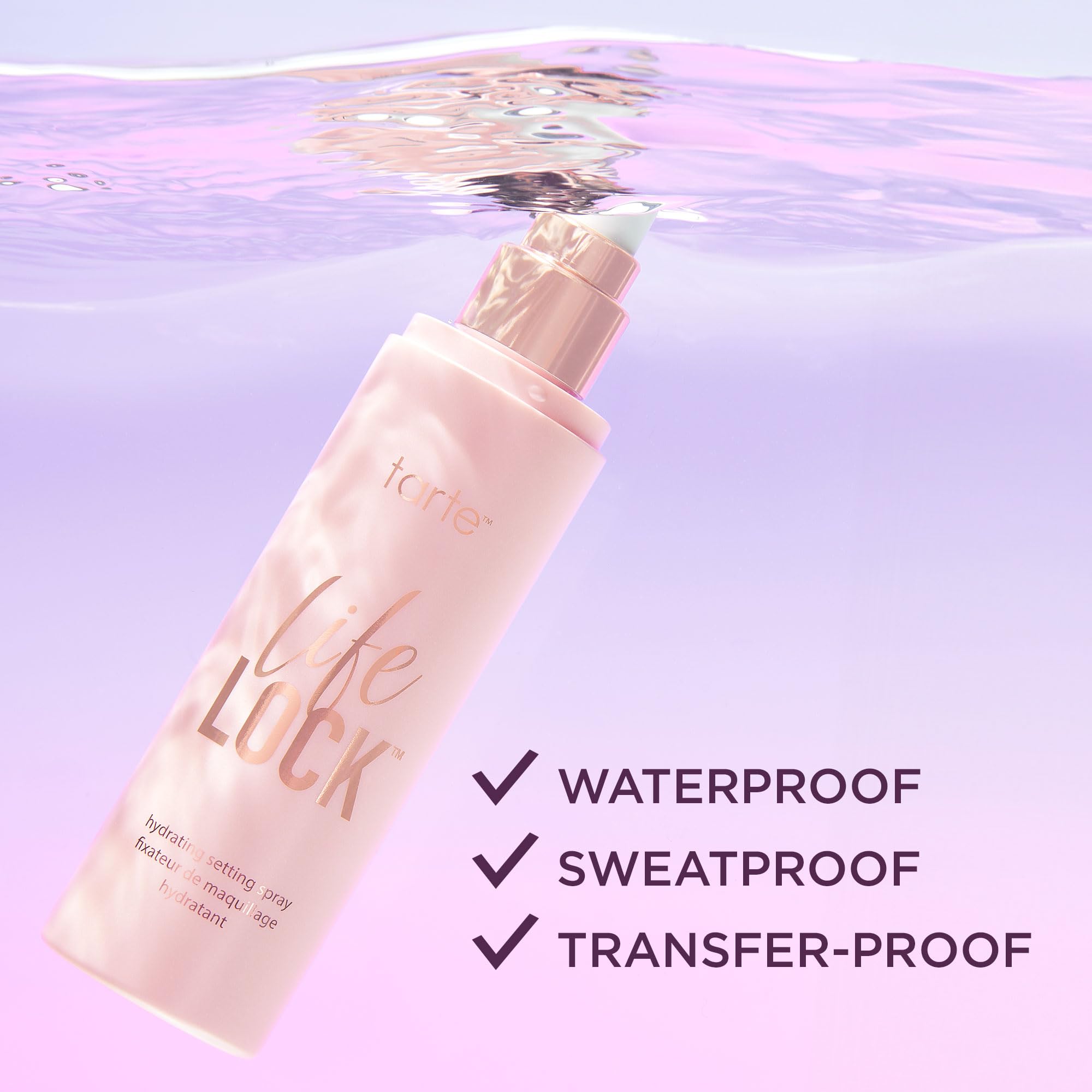 tarte Life Lock texture and nozzle detail highlighting leak-proof travel design