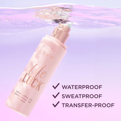 tarte Life Lock texture and nozzle detail highlighting leak-proof travel design