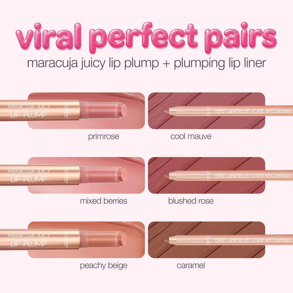 tarte model wearing cherry blossom showing plump glossy lip finish