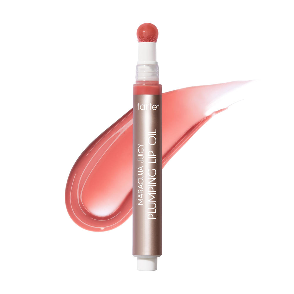 tarte front packaging of plumping lip oil showing rose color and gloss benefit