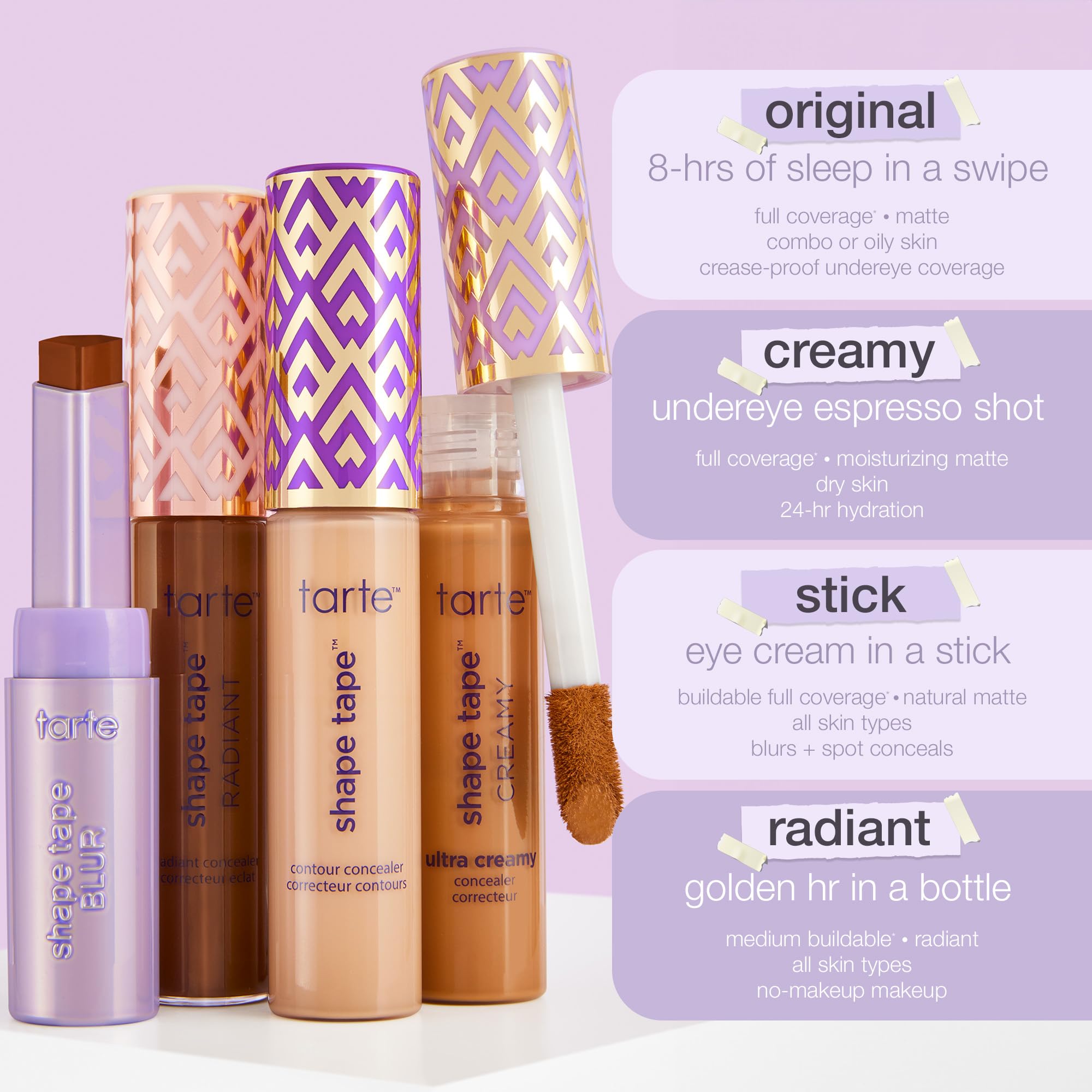 tarte shape tape beside ruler to show compact travel-friendly scale