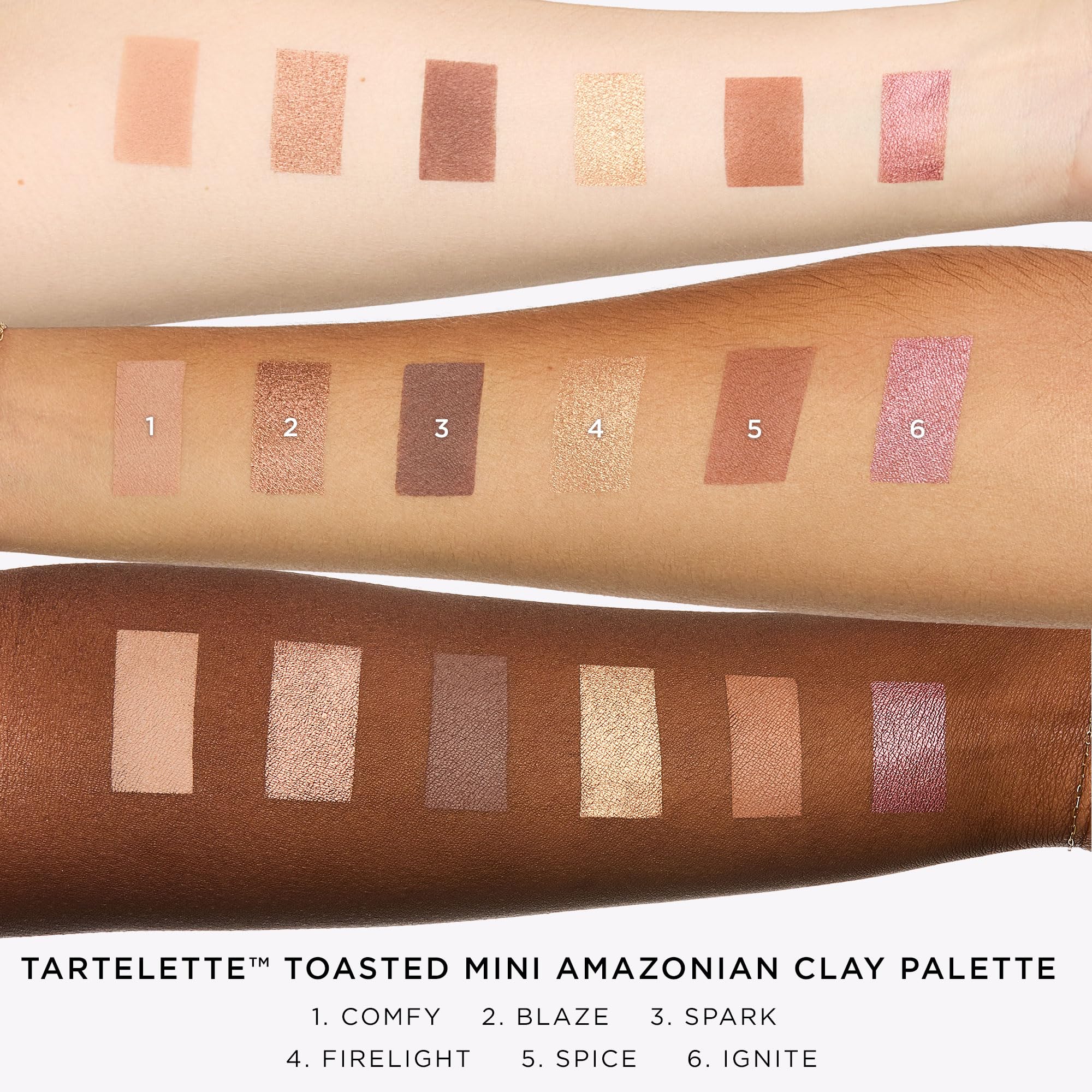 tarte swatches on arm showing true-to-tone pigment payoff and finish