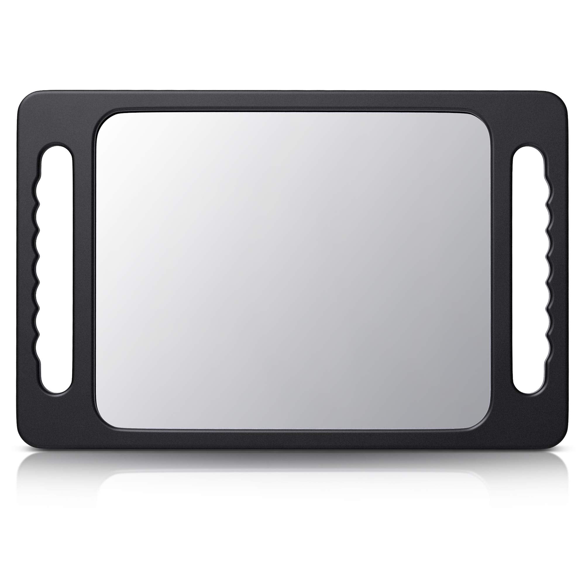 TASALON front view double-handle mirror showing wide-angle benefit