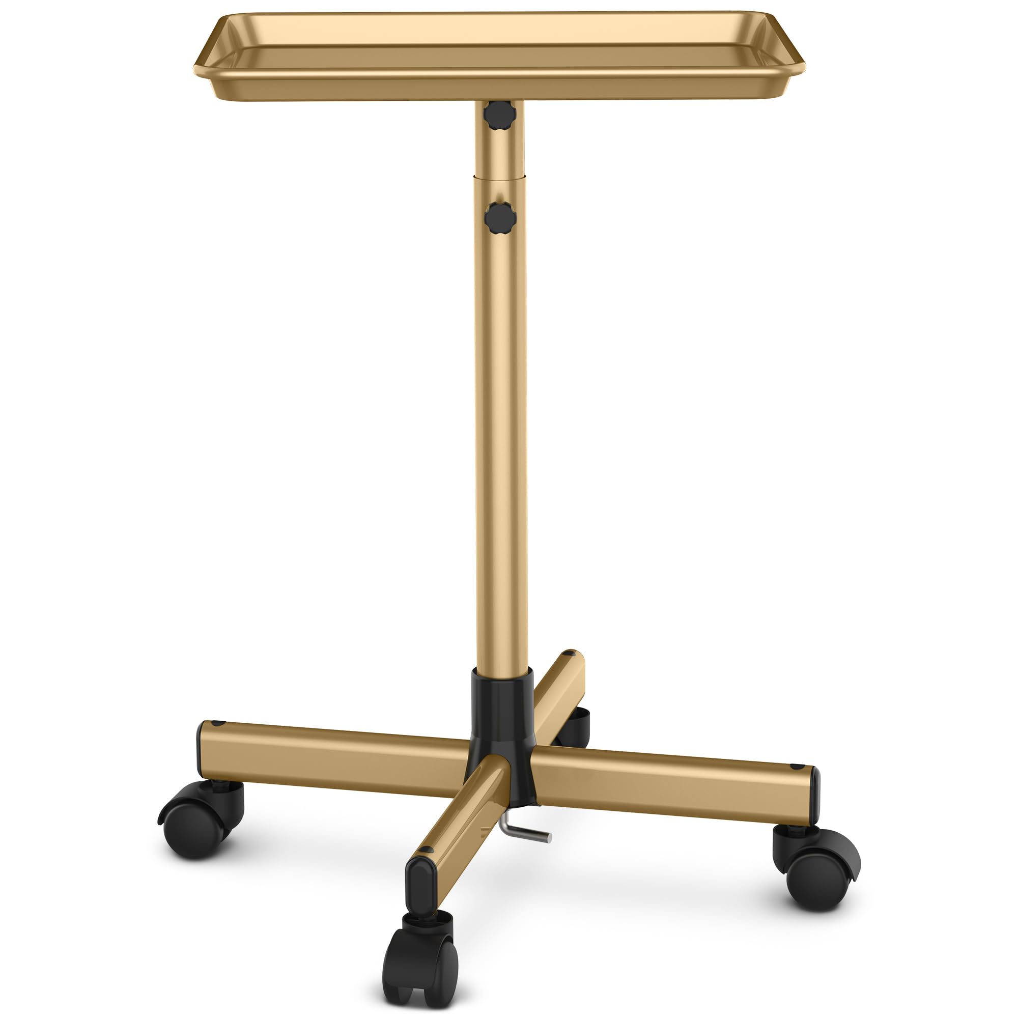 TASALON front view of gold rolling tray showing stable aluminum frame and polished finish