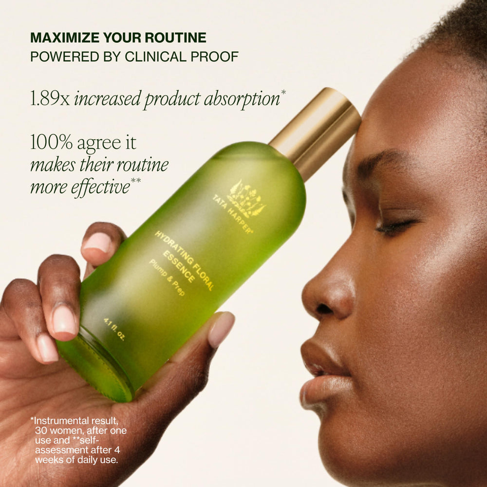 Tata Harper ingredient flatlay highlighting organic botanicals and natural benefits