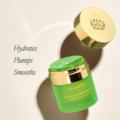 Macro hyaluronic acid ingredient display with Tata Harper showing moisture boost