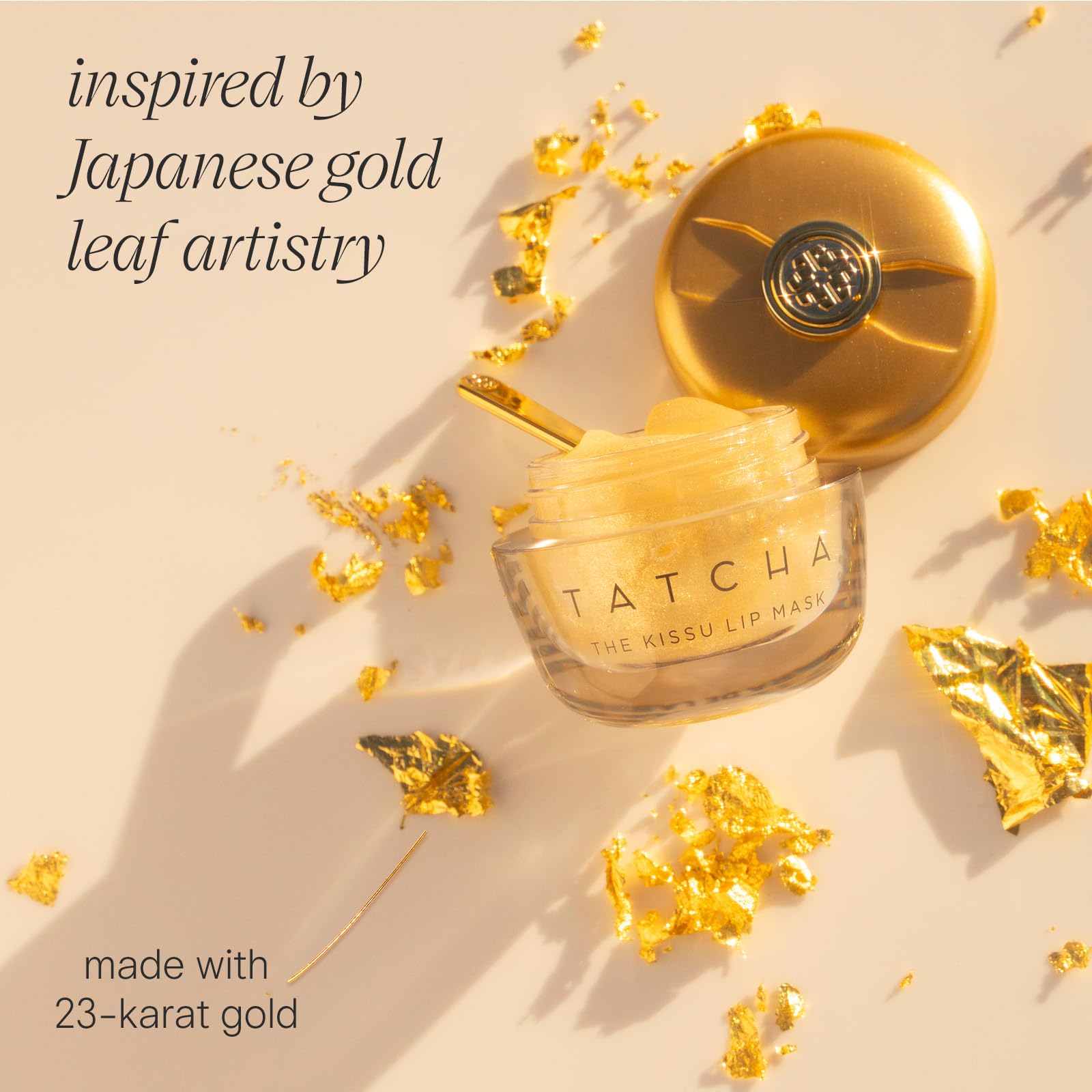 TATCHA applied on lips showing hydrating sheen and subtle golden glow