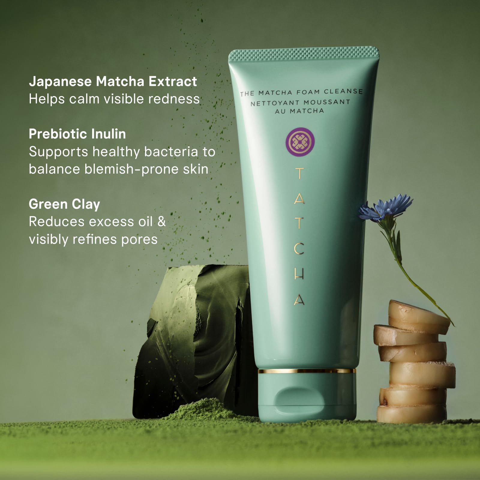 TATCHA foam applied to face demonstrating gentle lathering