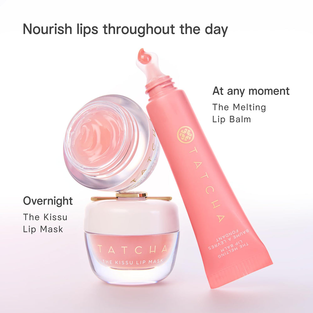 TATCHA before and after lips demonstrating visible smoothing and plumping