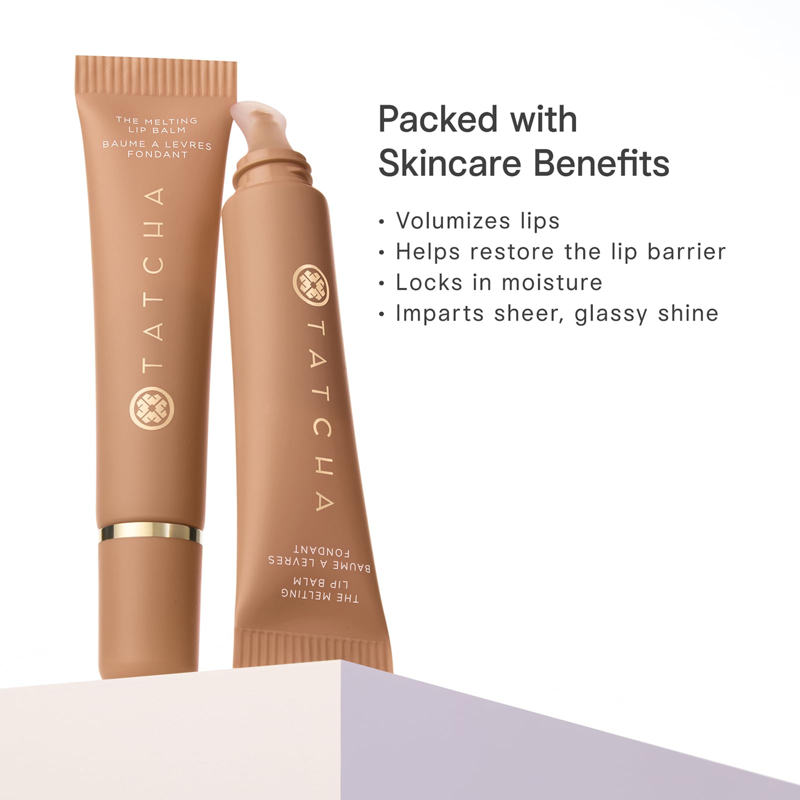 TATCHA cap off beside stick to show product scale and on-the-go convenience