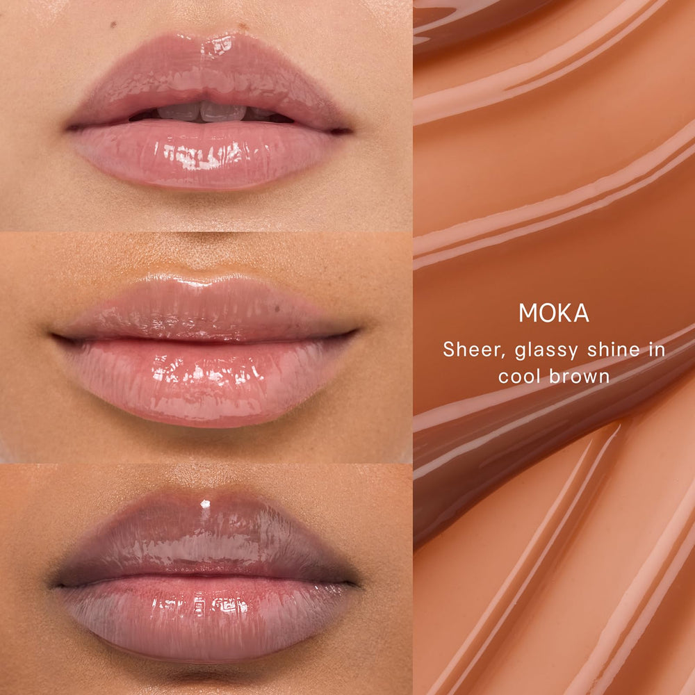TATCHA close-up on lips wearing Moka showing natural brown tint and shine