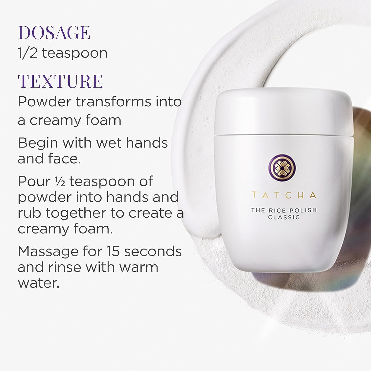 TATCHA powder in hand showing scale and easy portion control for daily use