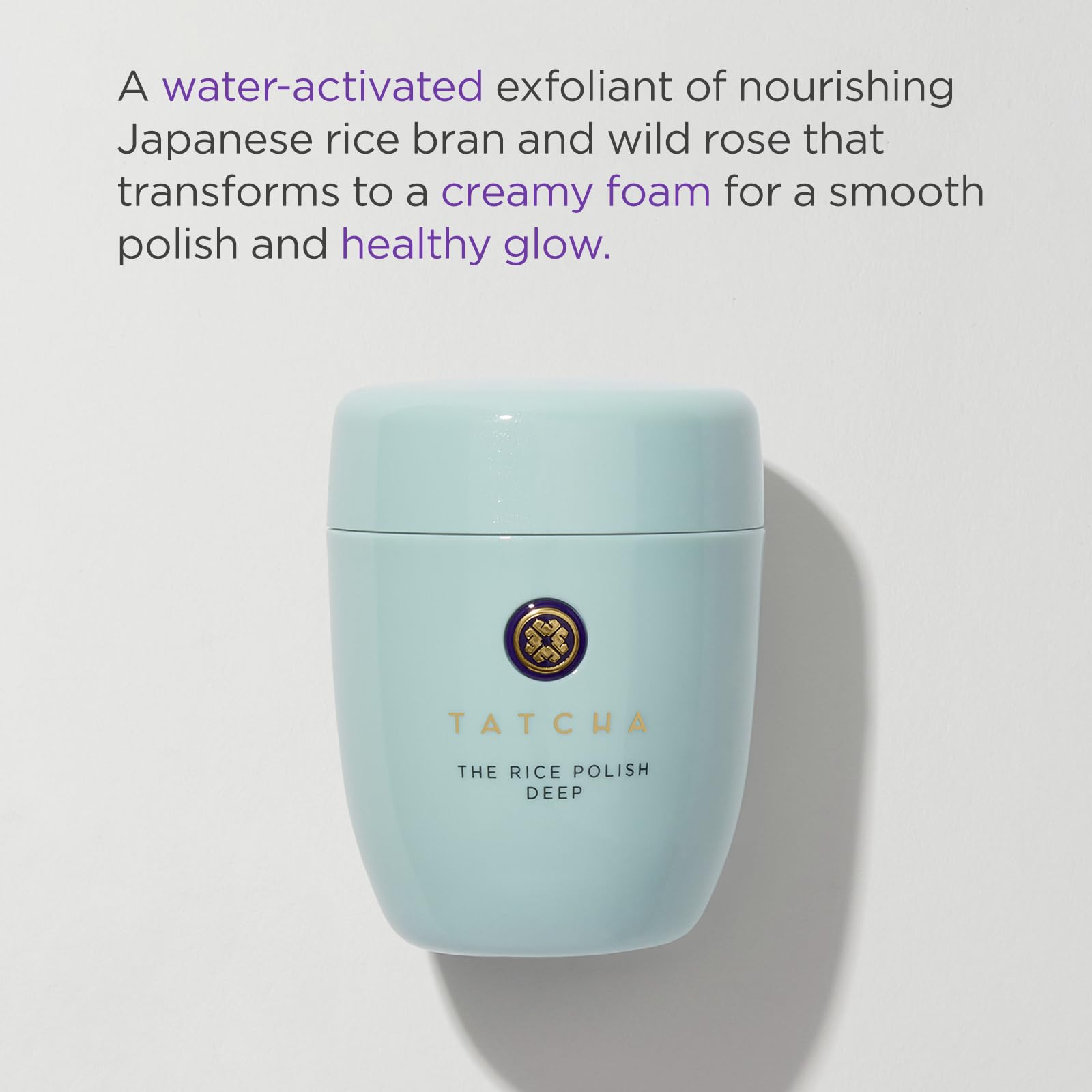 TATCHA powder texture close-up highlighting fine rice bran for gentle exfoliation