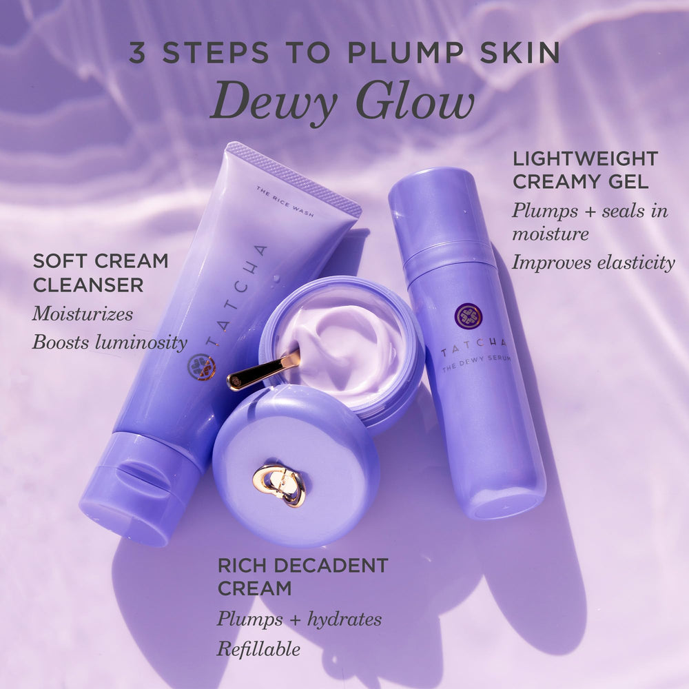 TATCHA serum beside moisturizer illustrating travel-friendly size and routine use