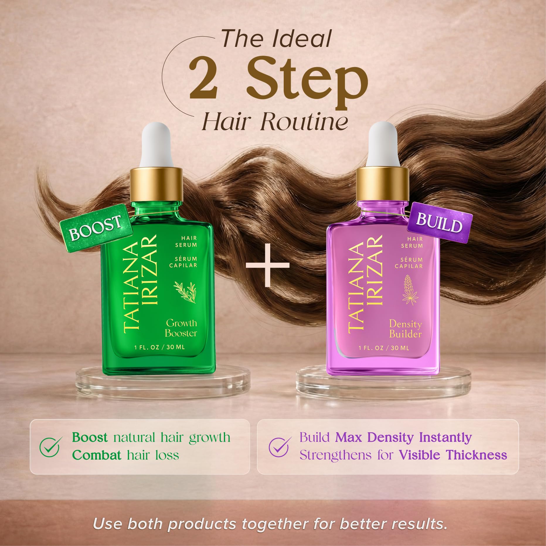 Tatiana Irizar dropper dispensing clear serum for precise, non-greasy application
