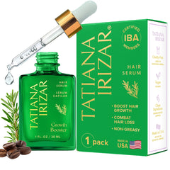 Tatiana Irizar front bottle showing clean design and travel-friendly size