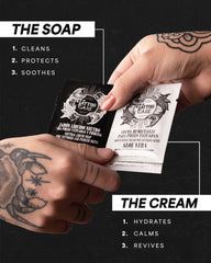 Tattoo Care cream pillow close-up revealing texture and easy single-use convenience
