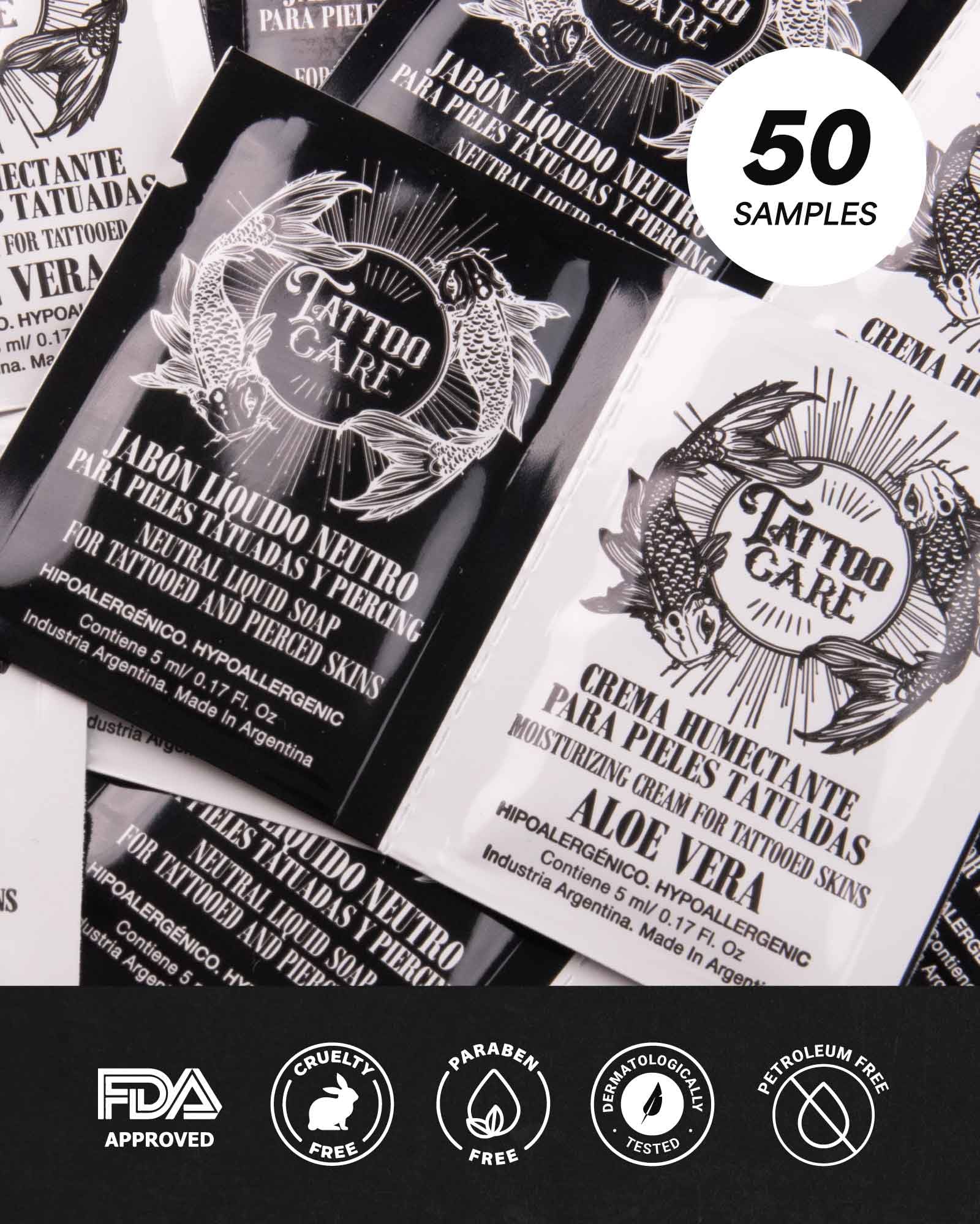 Tattoo Care soap pillow detail highlighting sealed sachet and gentle cleansing benefit