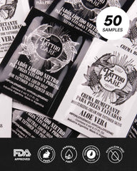 Tattoo Care soap pillow detail highlighting sealed sachet and gentle cleansing benefit