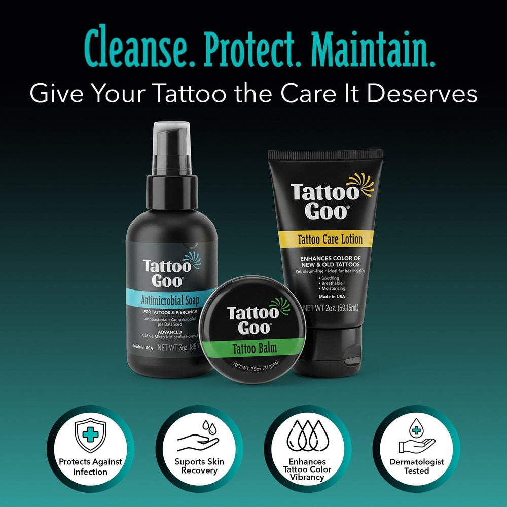 Tattoo Goo tattoo balm open jar showing protective, non-petroleum texture