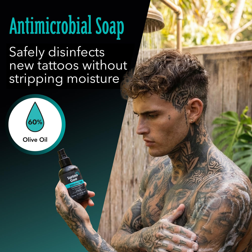 Tattoo Goo lightweight lotion pouring to show fast-absorbing hydration