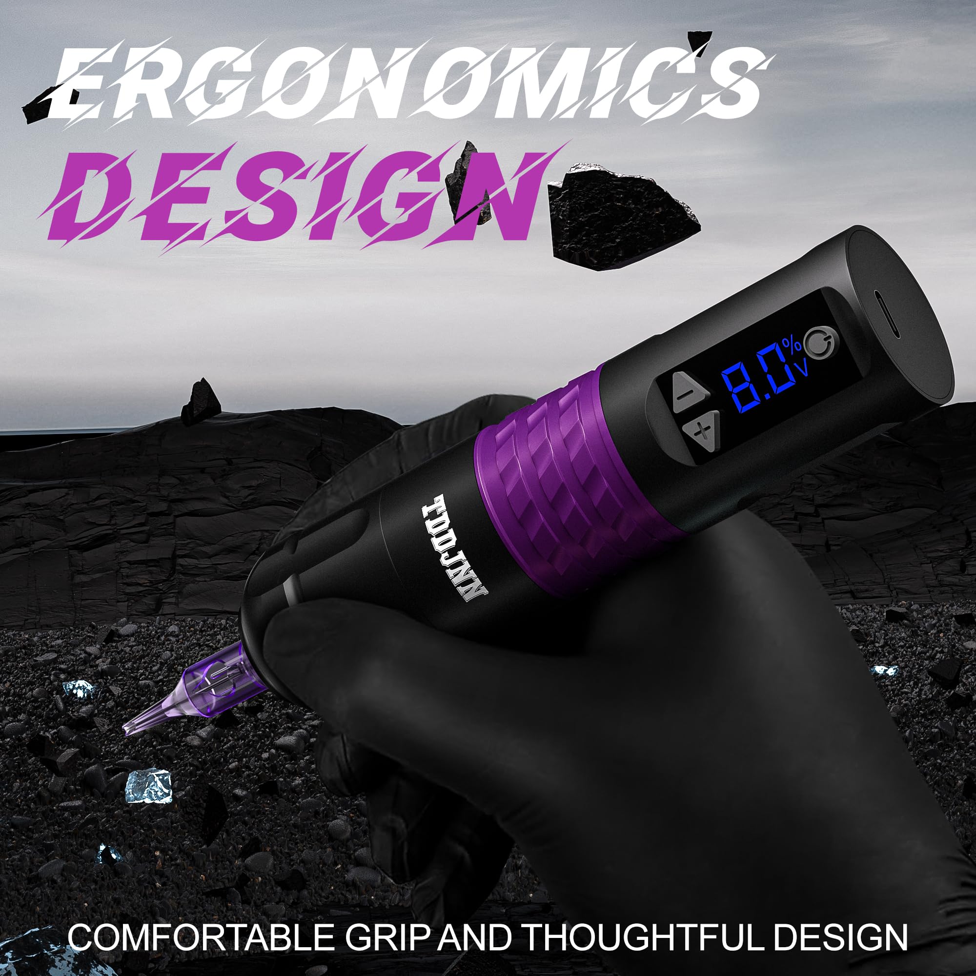 TDDJNN pen in use on practice skin showing cordless freedom and control benefit