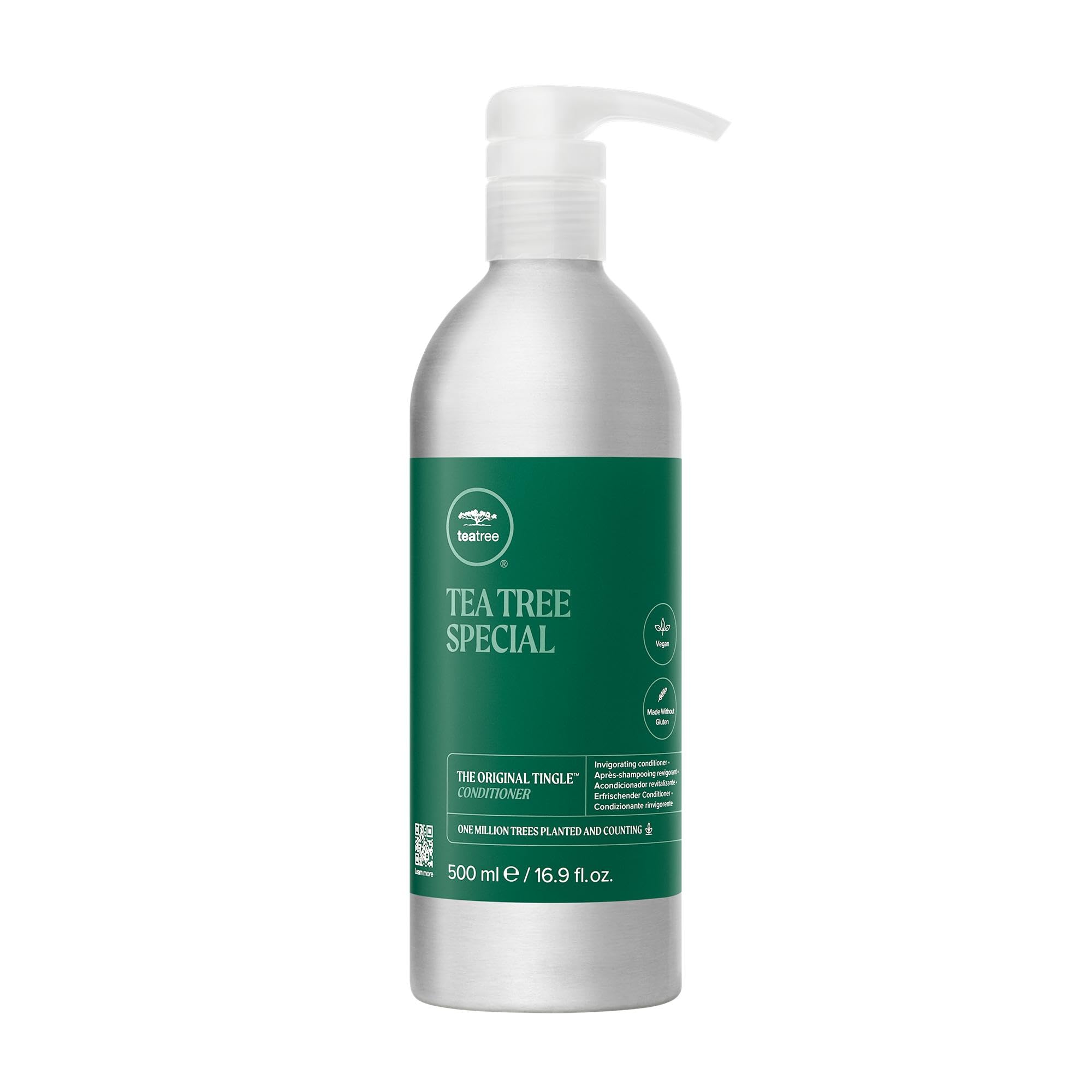Tea Tree aluminum bottle front showing product and durability benefit