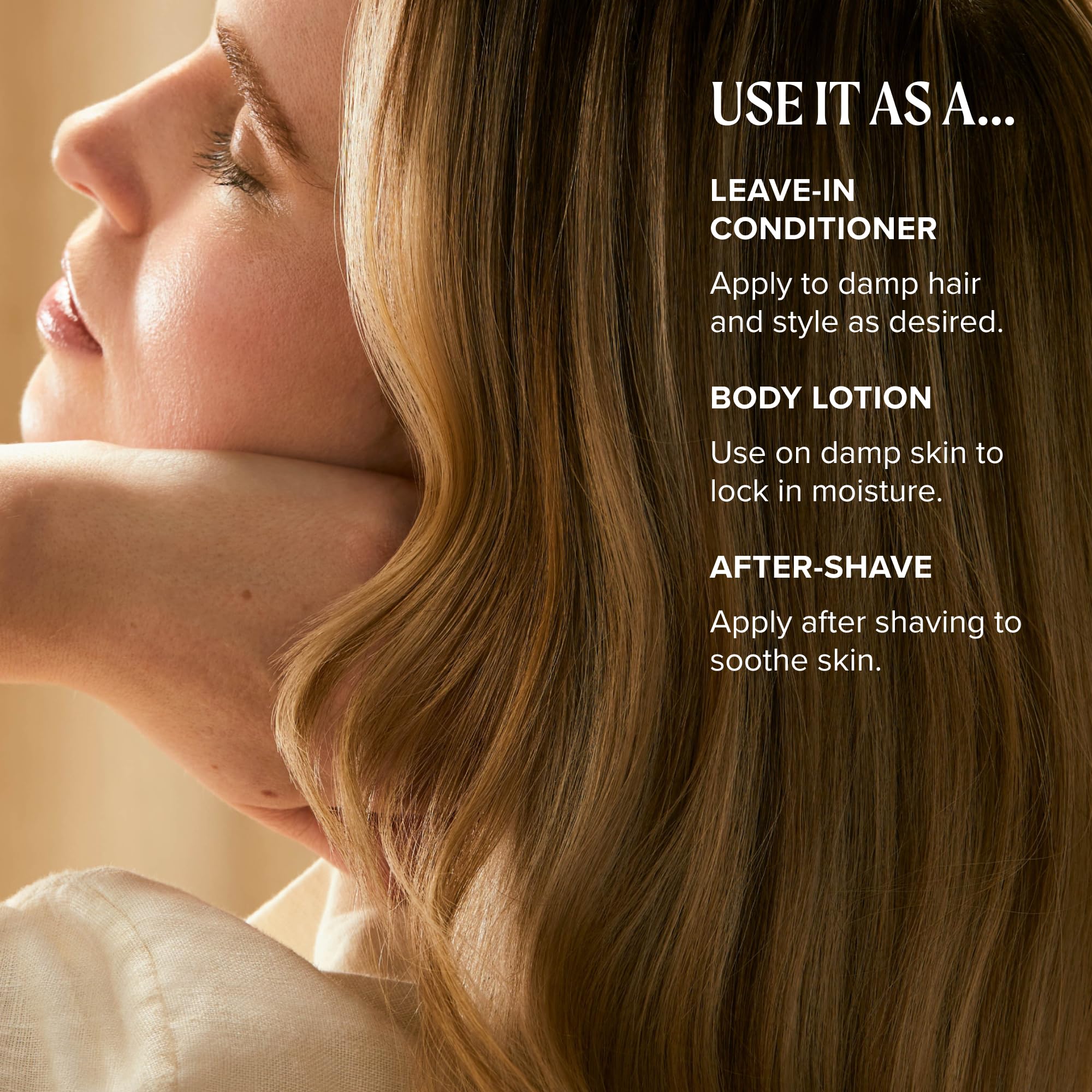 Tea Tree being smoothed through hair ends for detangling and softness