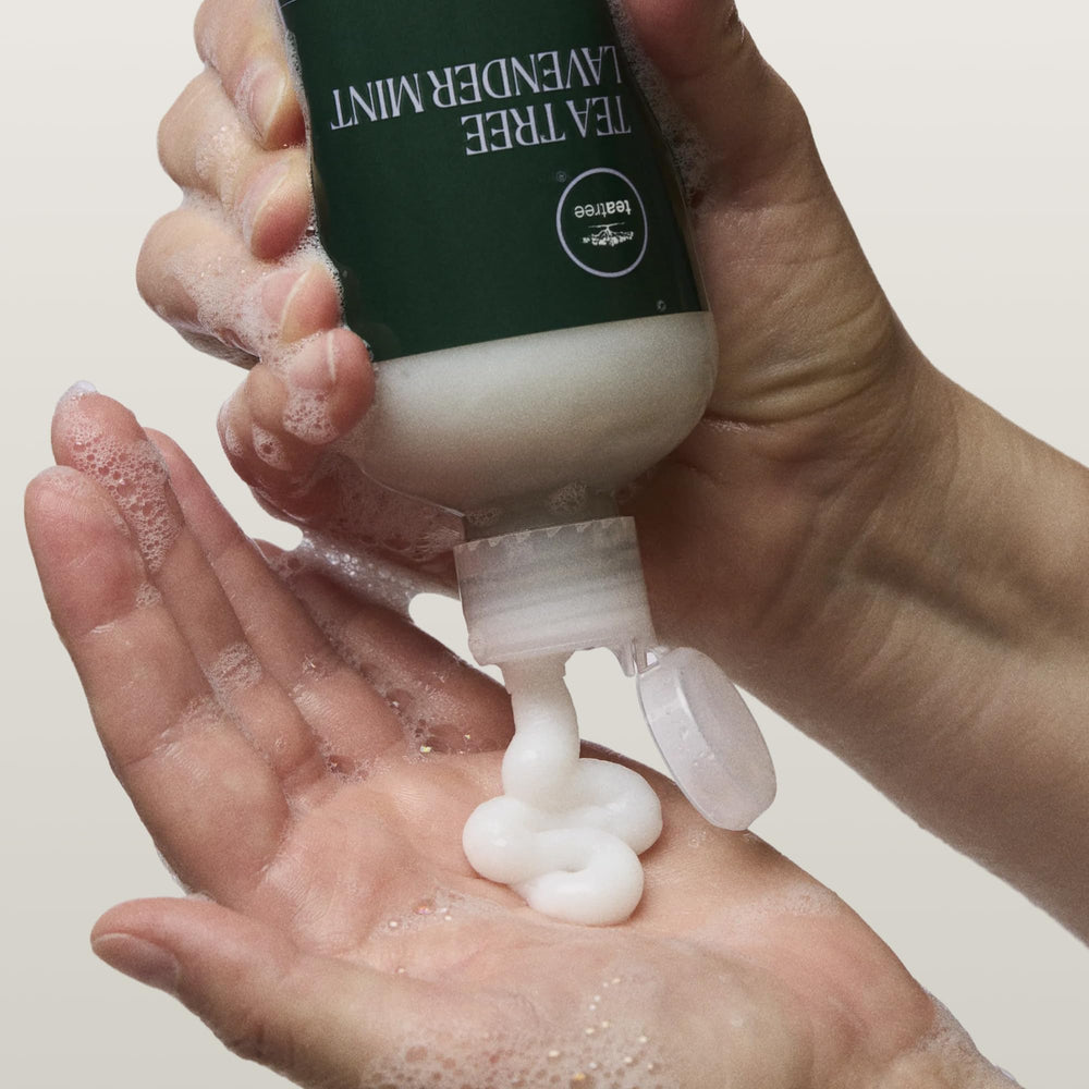 Tea Tree conditioner applied to hands showing smooth application