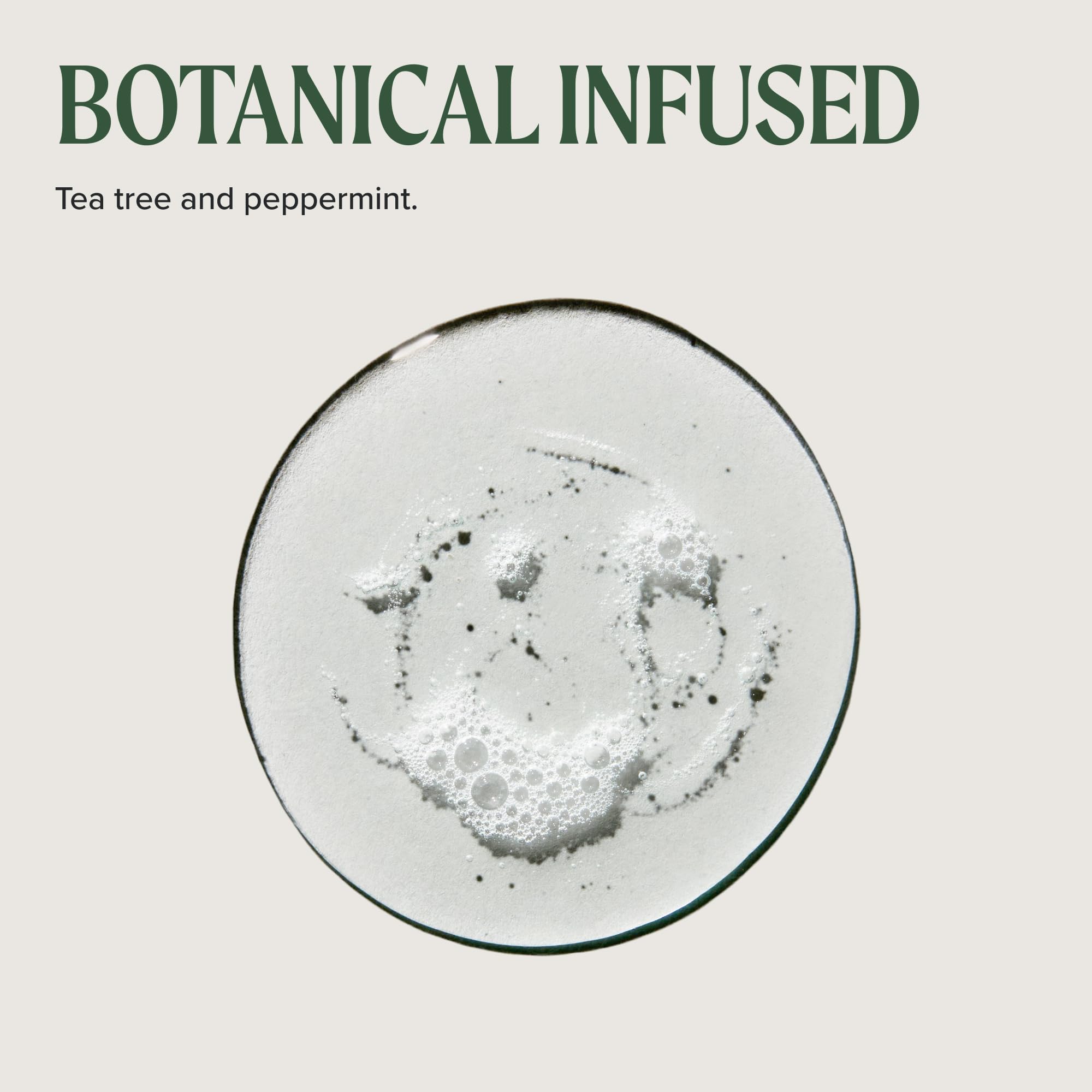 Tea Tree bottle paired with tea tree leaves showing botanical sourcing