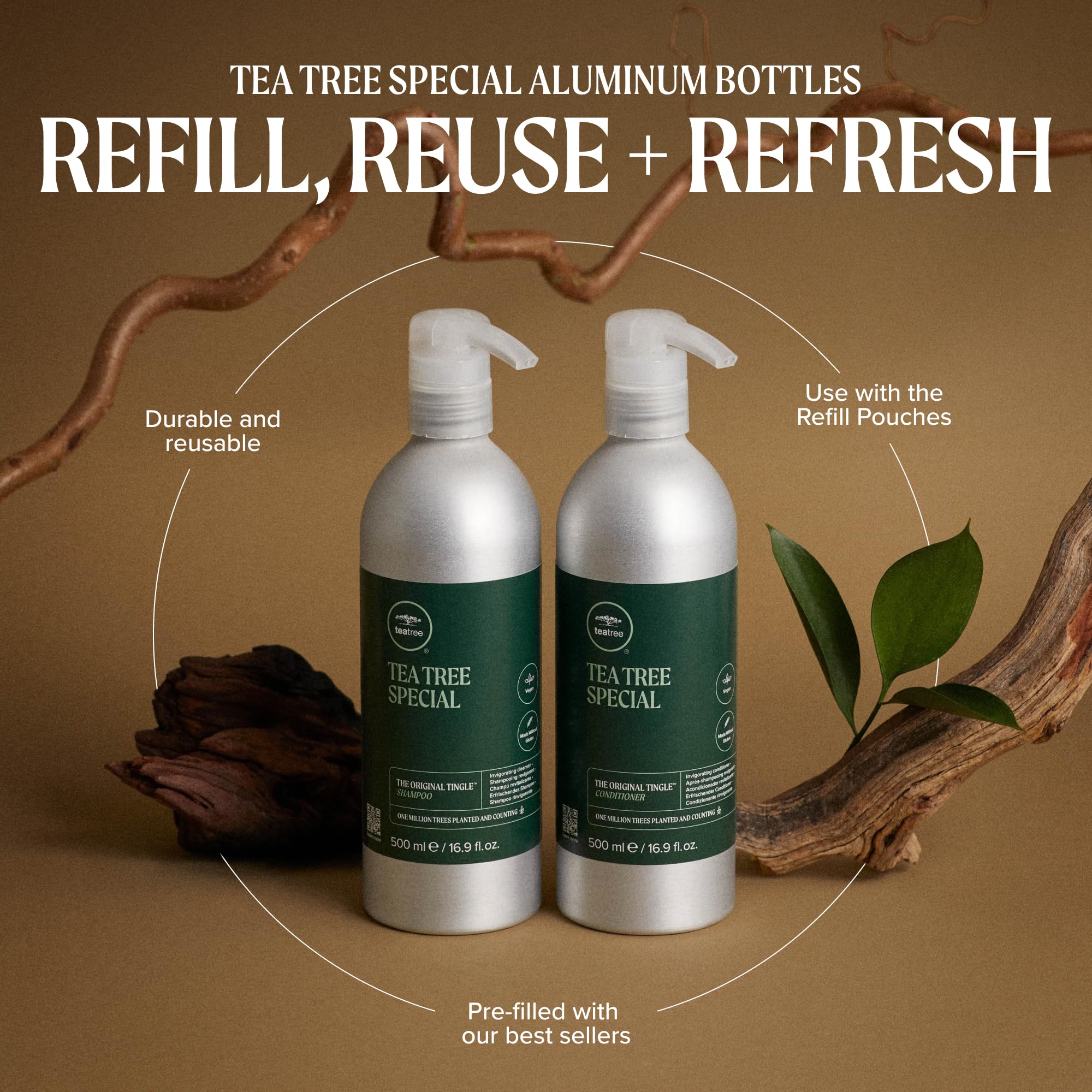 Tea Tree cap and pump detail demonstrating easy dispensing benefit