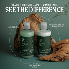 Tea Tree creamy conditioner texture on palm highlighting detangling slip