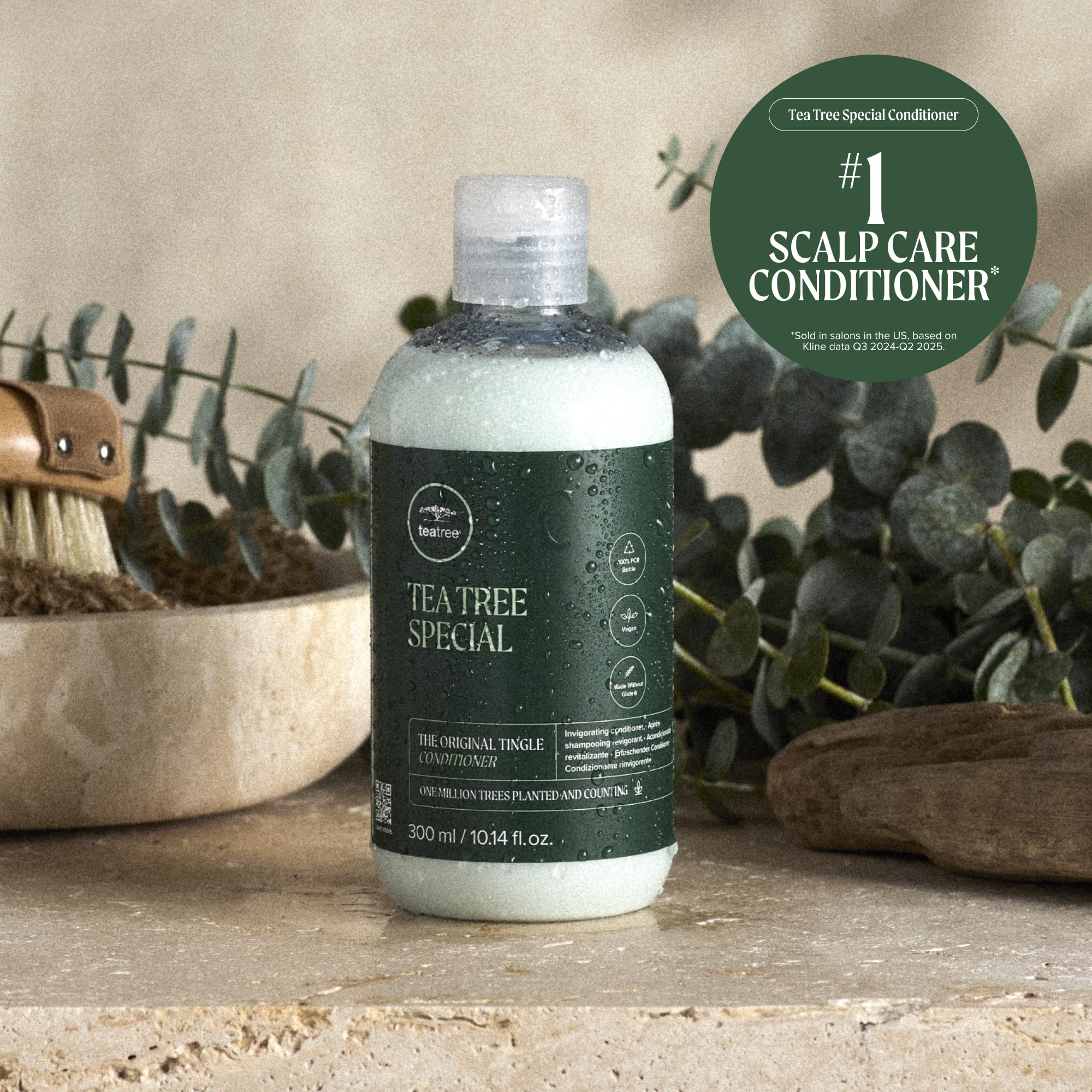 Side-by-side hair before and after Tea Tree conditioner demonstrating smoother hair benefit