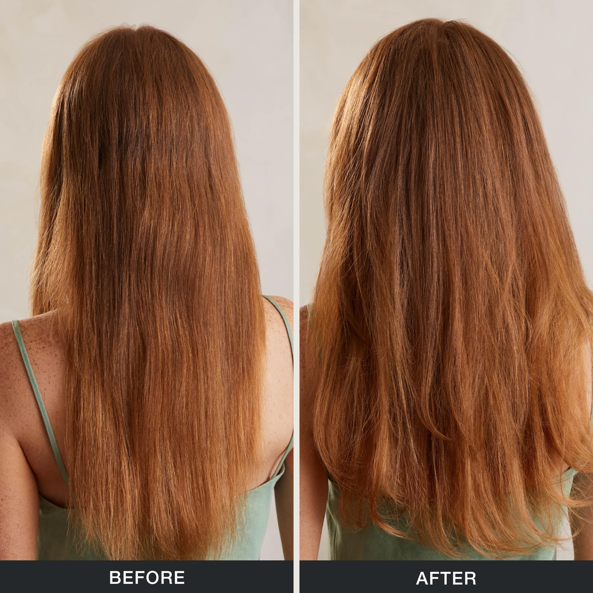 Hand applying Tea Tree conditioner to hair mid-lengths demonstrating manageability benefit