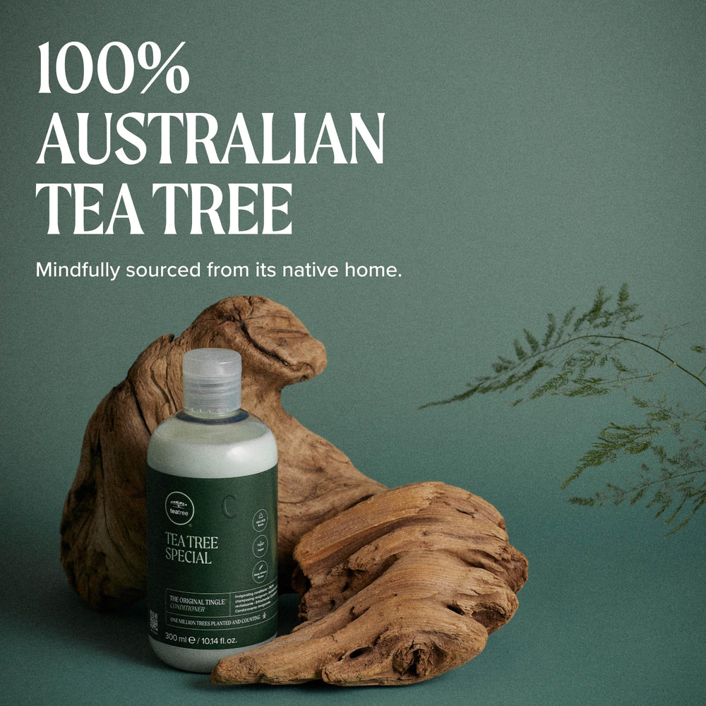 Ingredient label on Tea Tree conditioner showing botanical sourcing transparency benefit