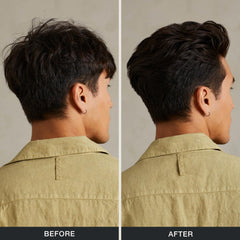 Stylist applying Tea Tree gel to damp hair for structured styling benefit