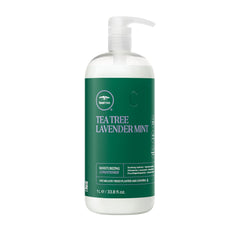 Tea Tree front bottle showing lavender mint conditioner and benefits
