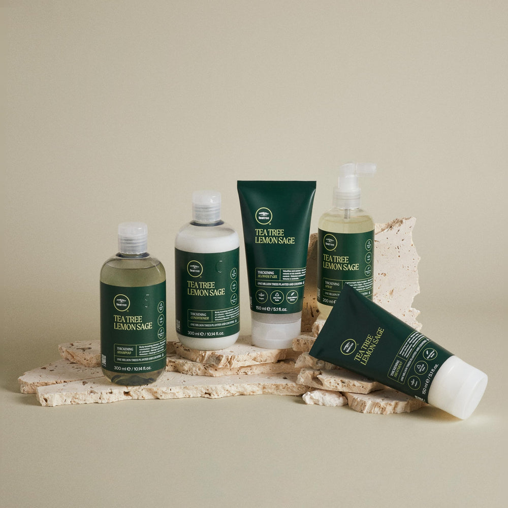 Tea Tree product label and ingredient panel highlighting botanical and professional benefits