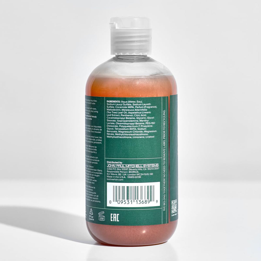 Tea Tree bottle on bathroom counter in lifestyle scene showing fresh scent benefit