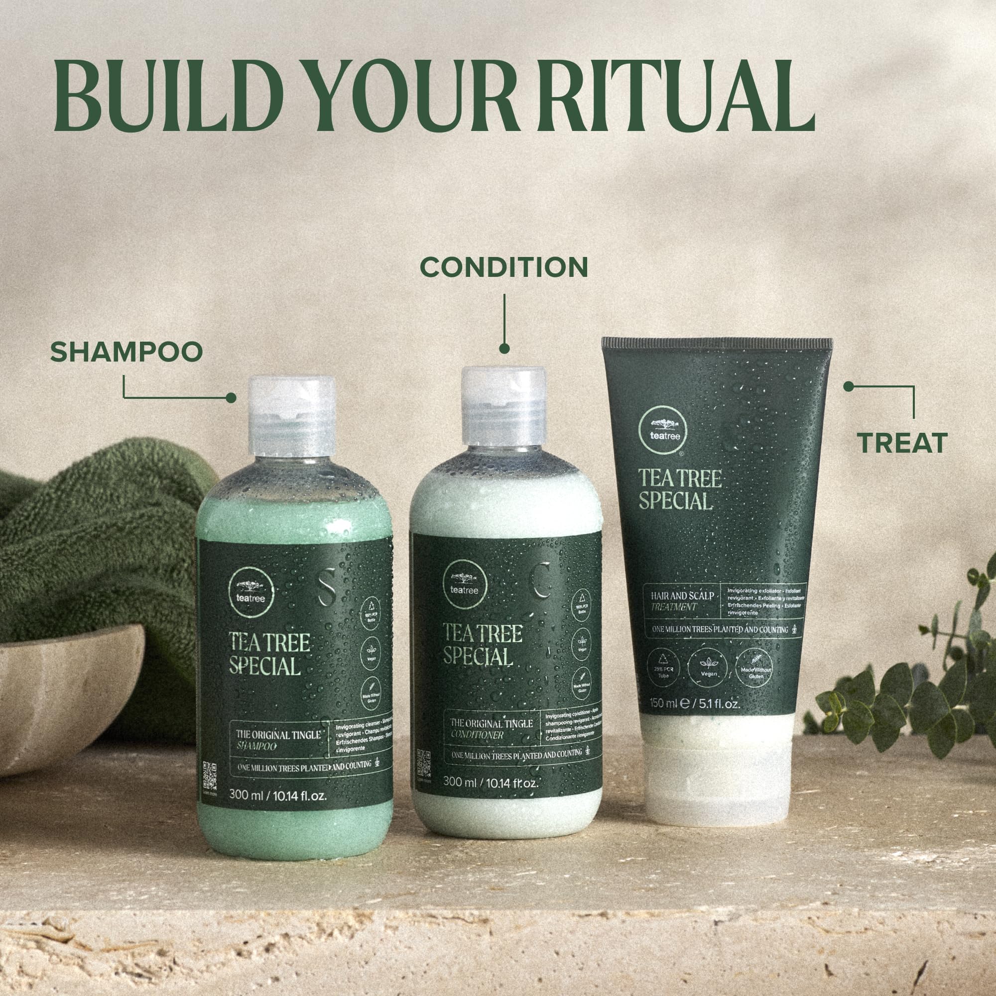 Tea Tree lifestyle bathroom setup conveying daily self-care ritual