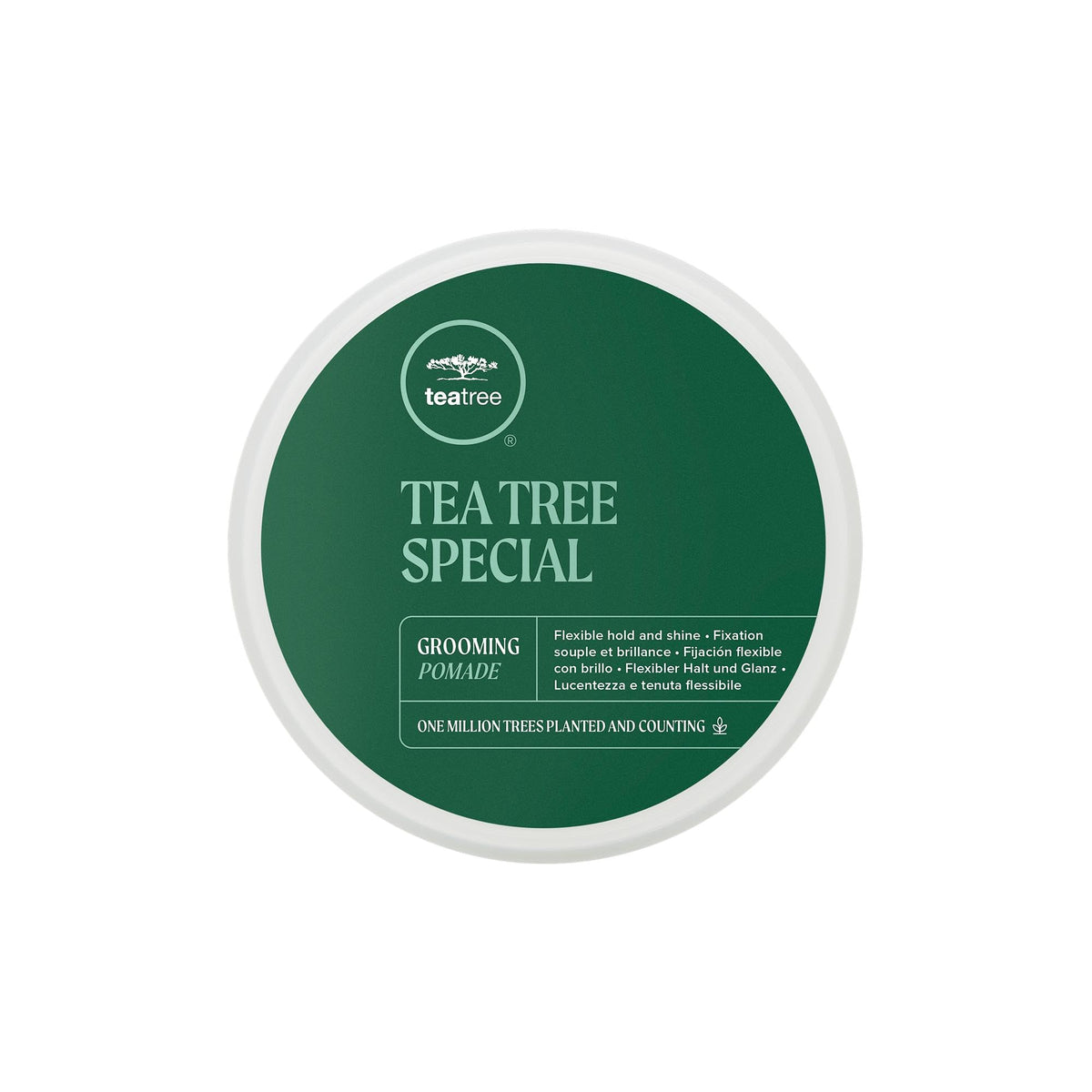 Tea Tree pomade front jar showing clean branding and shine benefit