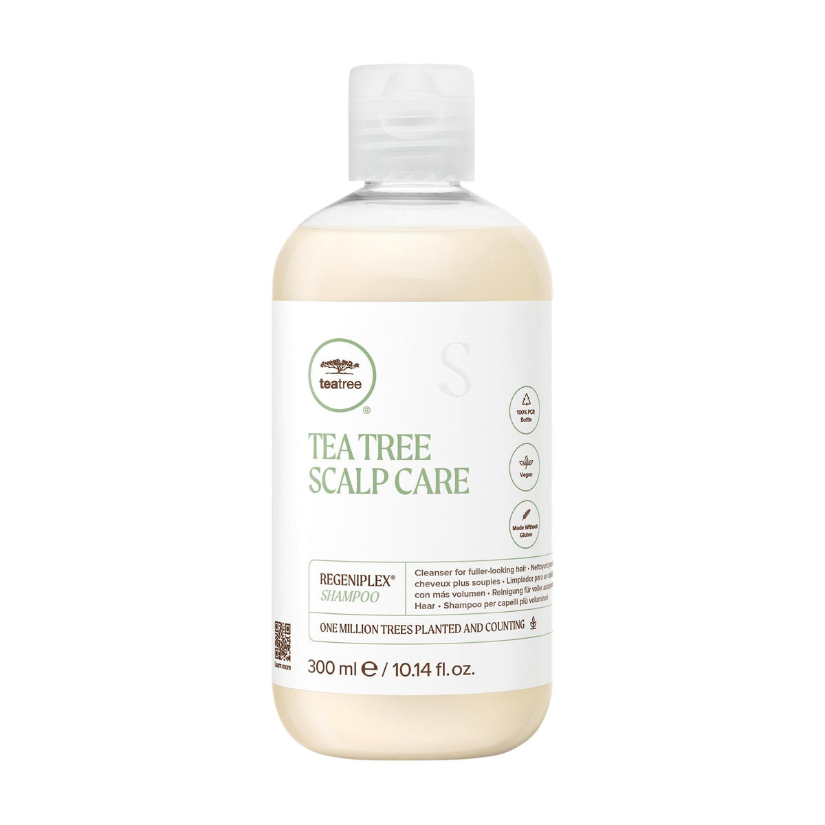 Tea Tree shampoo front bottle showing branding and size, highlights salon quality