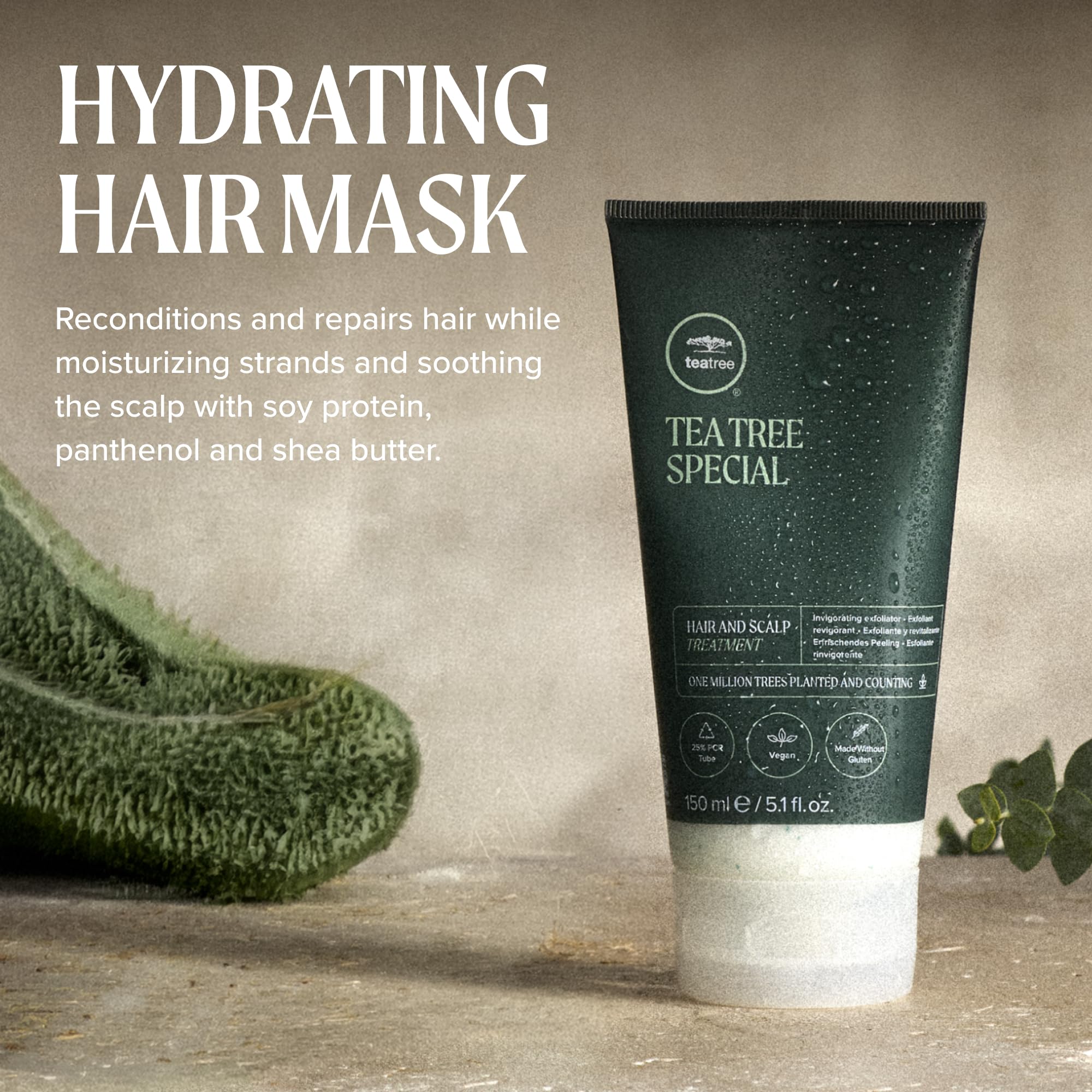 Tea Tree rinsing hair in shower illustrating easy rinse-out formula