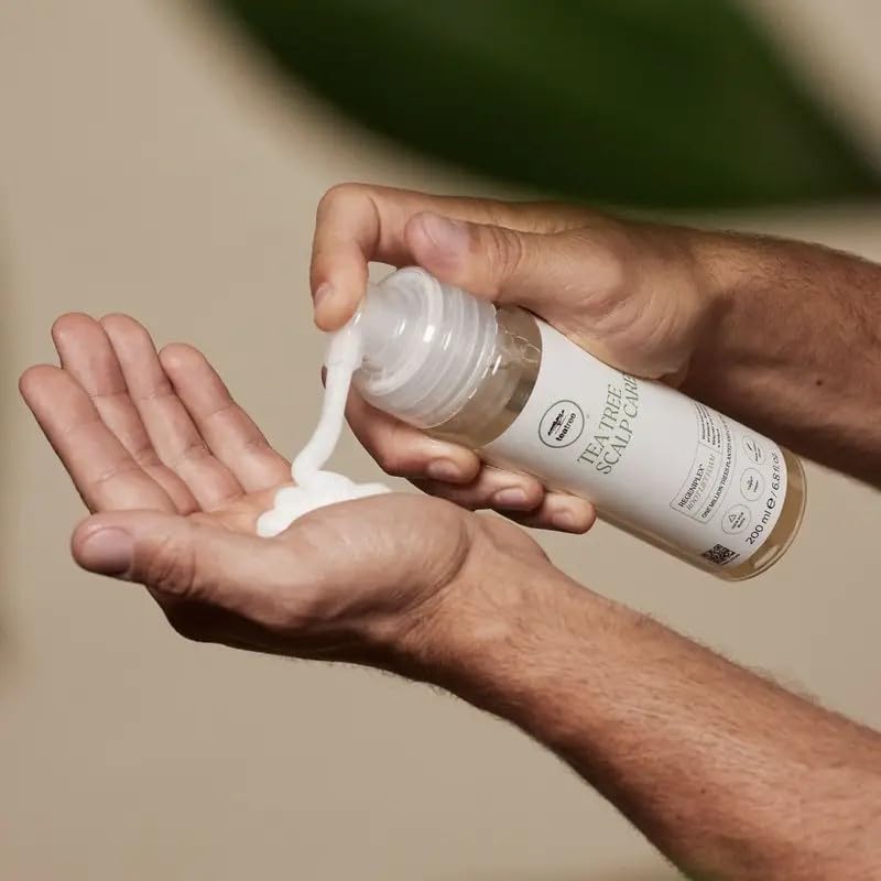 Tea Tree pump dispensing liquid-to-foam demonstrating easy application