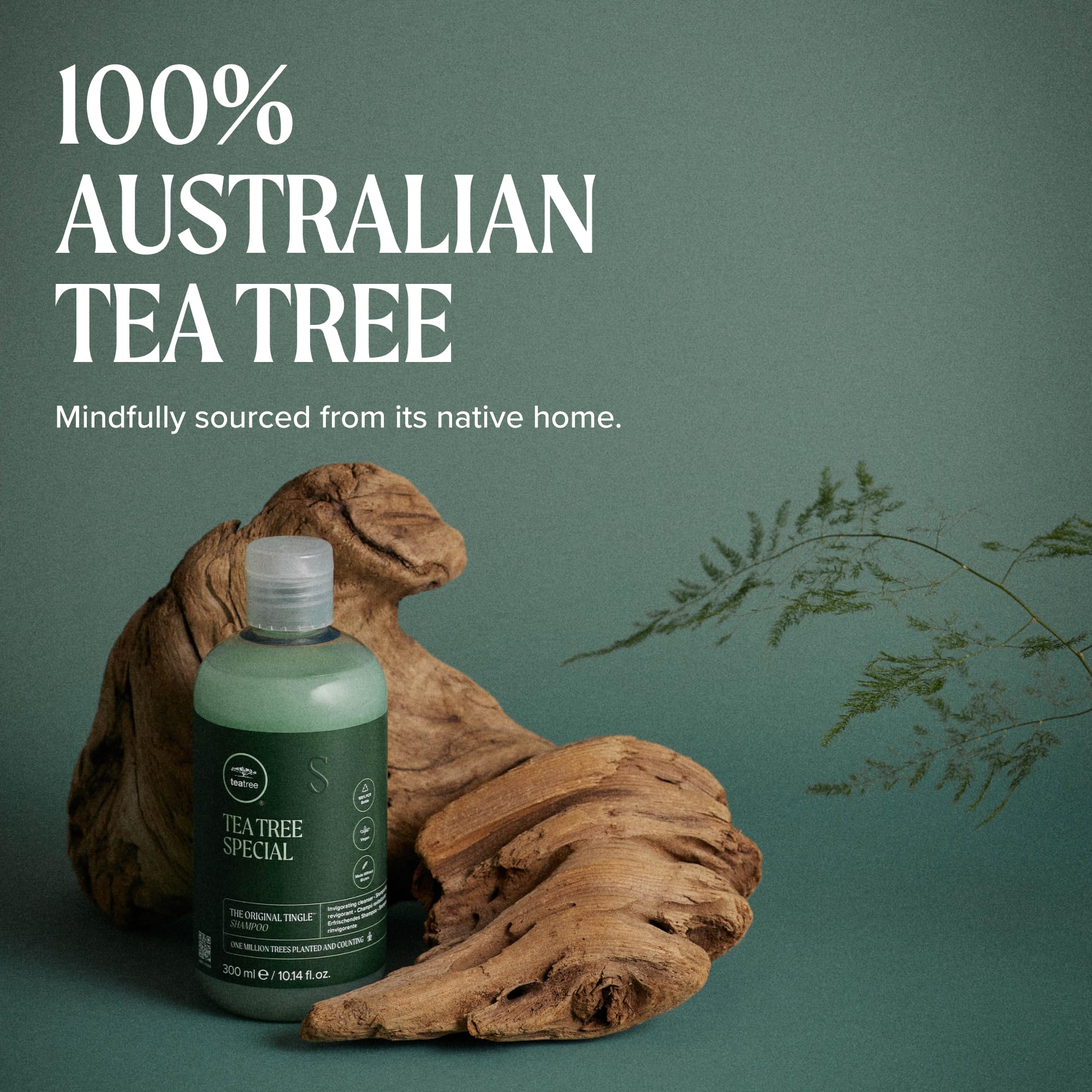 Tea Tree shampoo in use under shower illustrating invigorating tingle sensation
