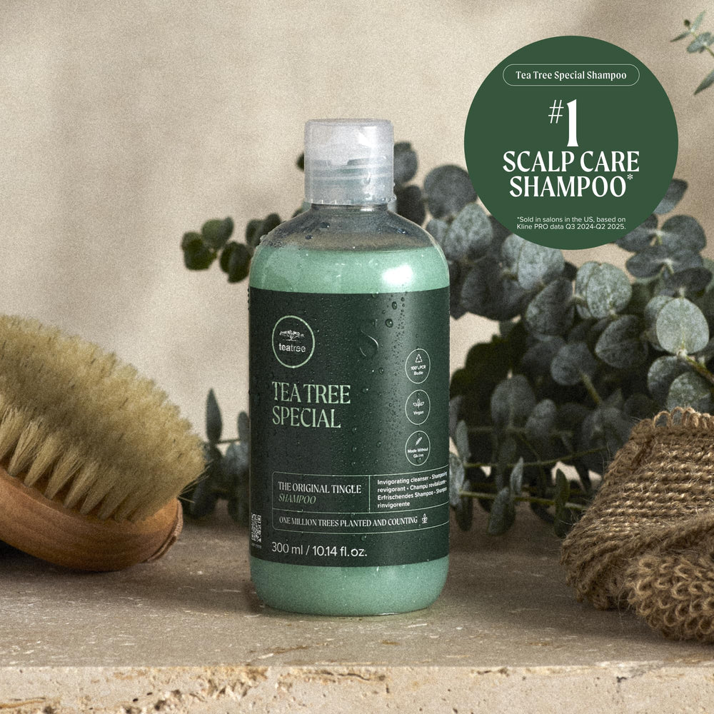 Tea Tree scent concept with botanicals conveying invigorating aromatherapy benefit