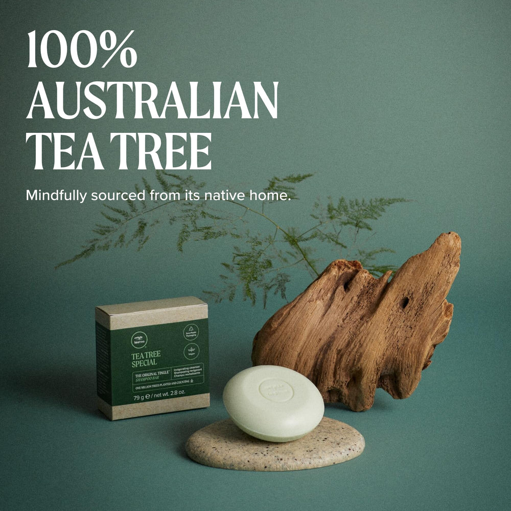 Tea Tree zero-plastic packaging flatlay highlighting reduced waste