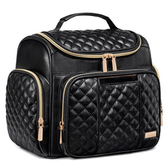 Tealari front view showing organized compartments and durable leather benefit: easy access