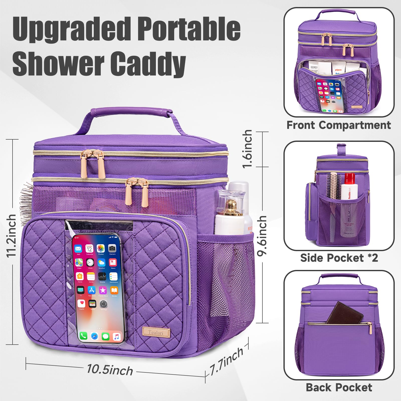 Tealari heavy-duty metal hook hanging the caddy in a shower for hands-free storage