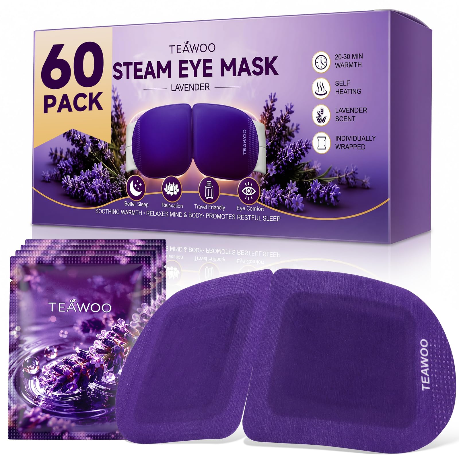TEAWOO front package showing 60-pack and lavender branding for value